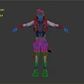 3D Warrior Character Model With Armored Outfit Red Belt And Blue Boots