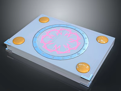 Decorative Desktop Storage Box With Pink Floral Pattern Blue Border And Golden Circular Accents 3d model