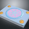 Decorative Desktop Storage Box With Pink Floral Pattern Blue Border And Golden Circular Accents