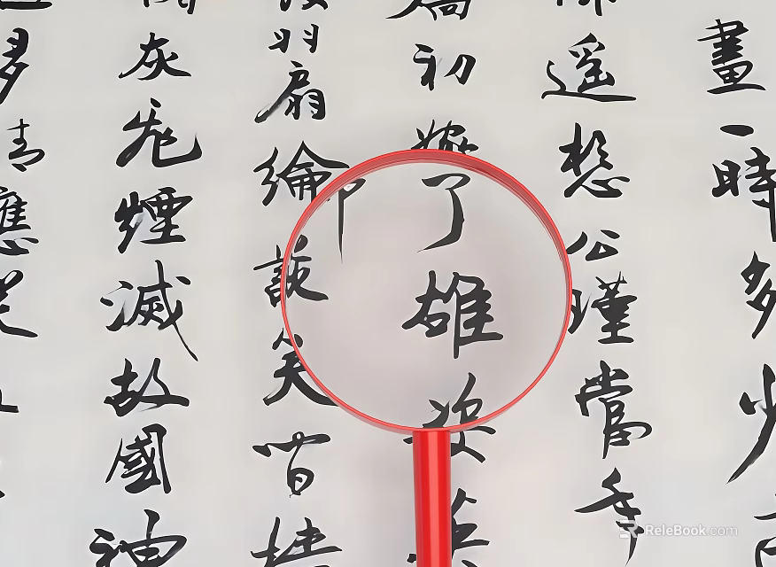 Red Handle Magnifying Glass for Reading Calligraphy Characters in Daily Life 3d model 