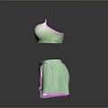Light Green Activewear Set with Pink Trim Sports Bra and Shorts