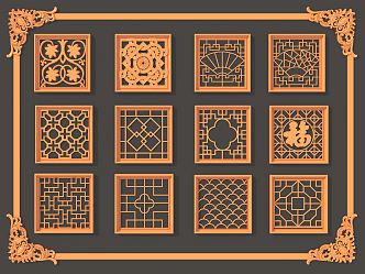 Chinese-style openwork window lattice window 3d model