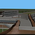 Modern School Building With Green Roof And Sports Field Surrounded By Trees