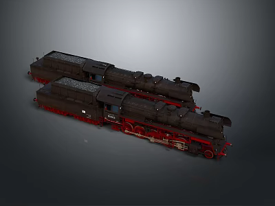 Vintage Steam Train Model With Black Red Details And Double Locomotive On Dark Background 3d model