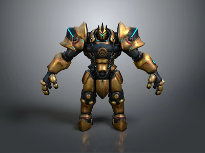 Detailed Mechanical Character Design With Golden Black Armor And Blue Luminous Parts 3d model