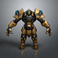 Detailed Mechanical Character Design With Golden Black Armor And Blue Luminous Parts