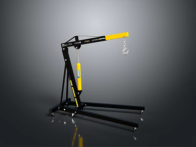 Portable Lifting Crane With Black Frame Yellow Boom And Chain Hook 3d model