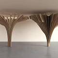 Modern Decorative Wooden Pillars Featuring Fan Shaped Radiating Structure in Minimalist Interior