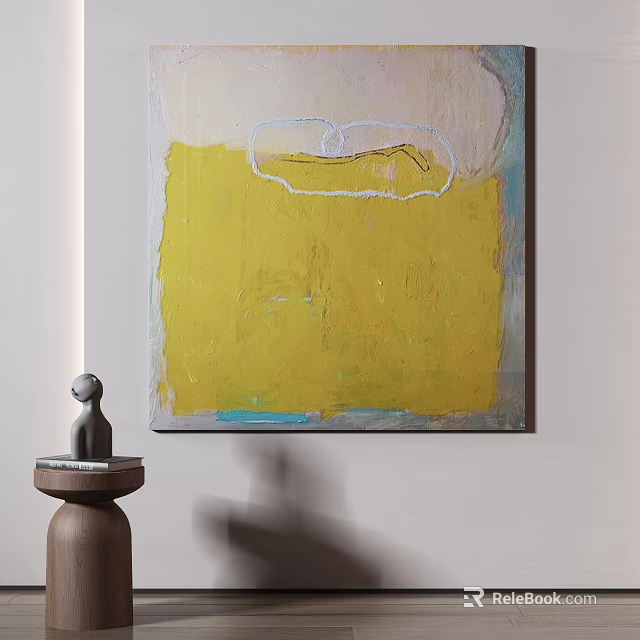 Abstract Artwork With Bold Yellow And Subtle Tones Displayed On Wall 3d model