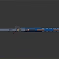 Blue Futuristic Sci Fi Weapon With Long Barrel Orange Accents And Detailed Metallic Design