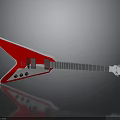 Red Triangle Shaped Electric Guitar On Black Reflective Surface With Chrome Knobs