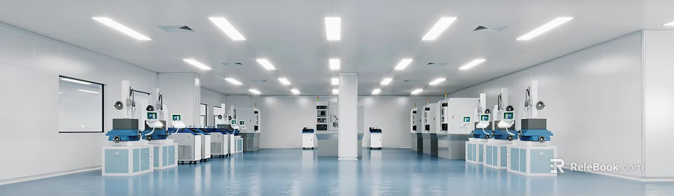 Advanced Laboratory Interior With Modern Equipment And Blue Flooring 3d model 