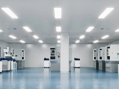 Advanced Laboratory Interior With Modern Equipment And Blue Flooring 3d model