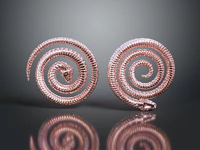 Copper Colored Coiled Snakes With Reflective Surfaces As Decorative Art Pieces 3d model