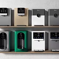 Modern Home Water Dispensers With Various Colors And Digital Control Panels On Shelves