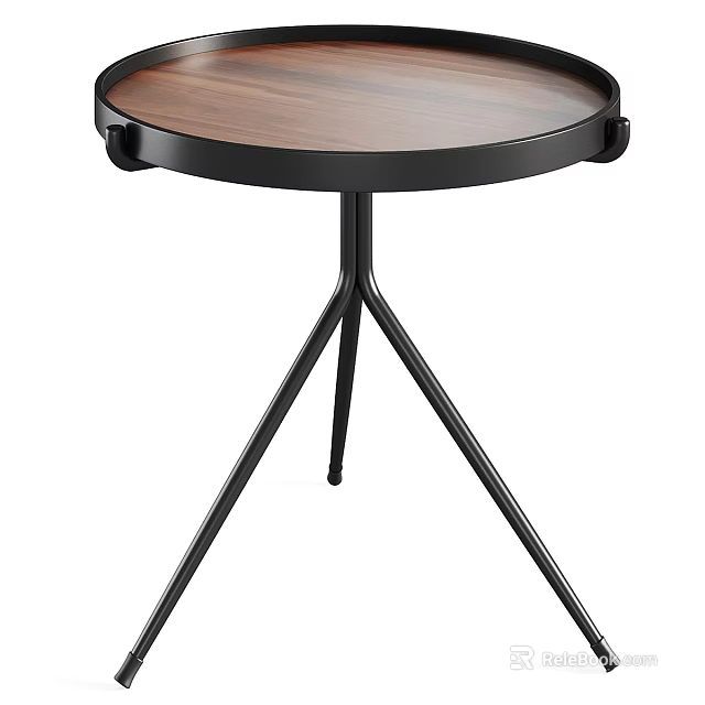 Modern Round Desk With Wooden Top And Black Metal Tripod Frame 3d model 