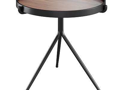 Modern Round Desk With Wooden Top And Black Metal Tripod Frame 3d model