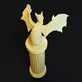 Elegant Intricately Carved Winged Creature Sculpture On Fluted Column