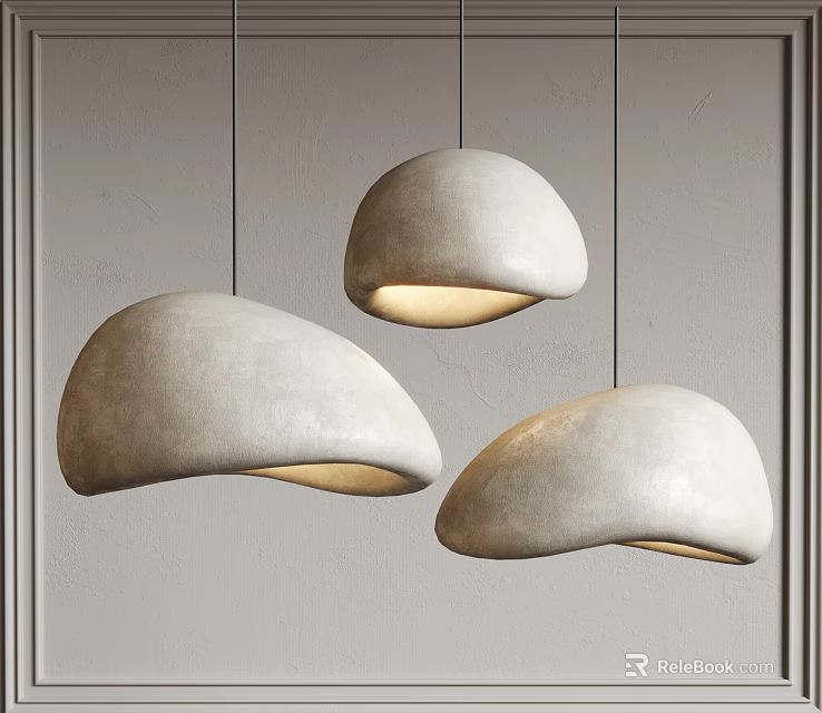 Modern Hemispherical Pendant Lights With Textured Ivory Shade Hanging Over Neutral Wall 3d model 