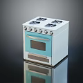 Stylish Kitchen Appliance Four Burner Stove Oven With Blue Door Glass Window And Control Knobs