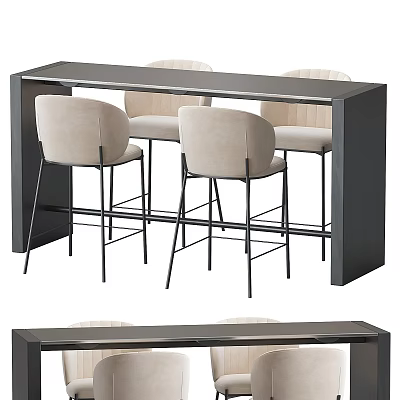 Modern Beige Upholstered Bar Stools With Sleek Metal Legs For Minimalist Home Bar Area 3d model