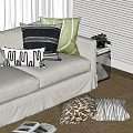 Decorative Pillows With Various Patterns On Light Gray Sofa And Living Room Floor 3d model