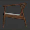 Wooden Chair with Curved Backrest Slat Design and Light Colored Cushion