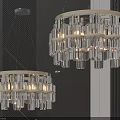 Two Modern Crystal Chandeliers Hanging With Illuminated Glass Shades In Interior