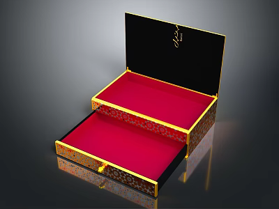Elegant Black Gold Clothing Accessories Storage Box With Red Lining And Layered Design 3d model