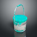 Turquoise Metal Paint Bucket With Handle And Dried Paint Stains