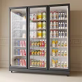 Double Door Glass Door Refrigerator Stocked With Milk Juice Bottled And Canned Drinks