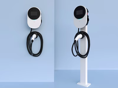 Electric Vehicle Chargers With Wall Mounted And Floor Standing Designs And Display Screens 3d model