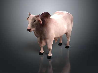 White And Dark Brown Cow Standing On Shiny Surface With Gray Background 3d model