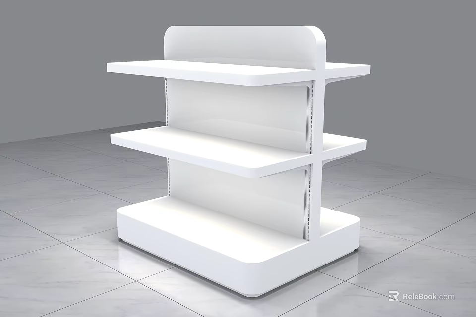 White Display Shelf with Multiple Layers for Retail Store Product 3d model