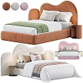 Modern Double Bed Collection With Upholstered Headboards Decorative Pillows And Throw Blankets 3d model