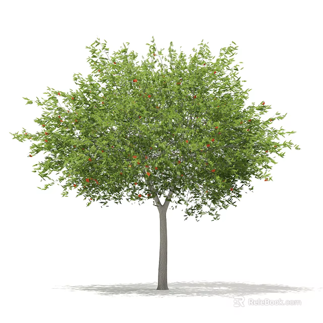 Lush Arbor With Vibrant Green Leaves And Red Fruits On Gray Trunk 3d model 