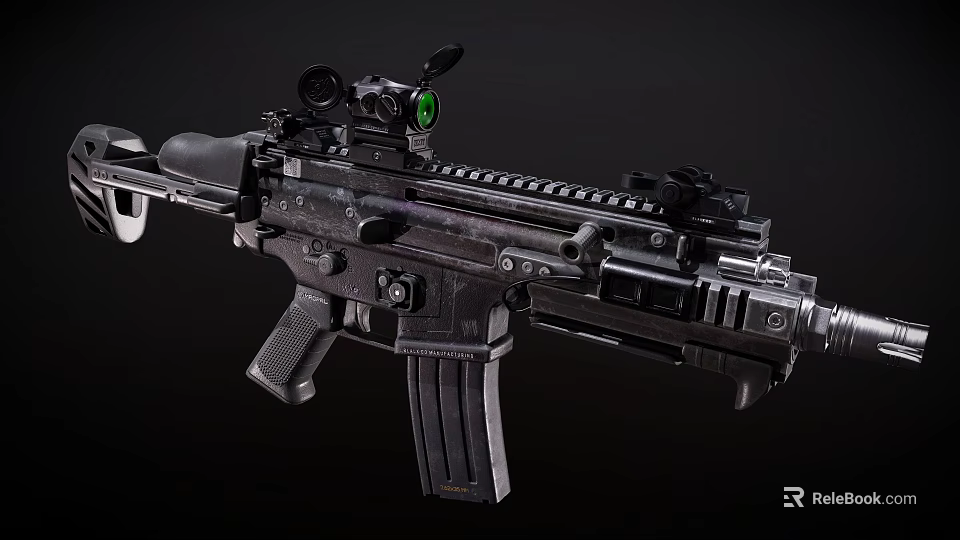 Tactical Modern Rifle With Green Dot Scope Detachable Magazine Rail System And Ergonomic Grip 3d model 