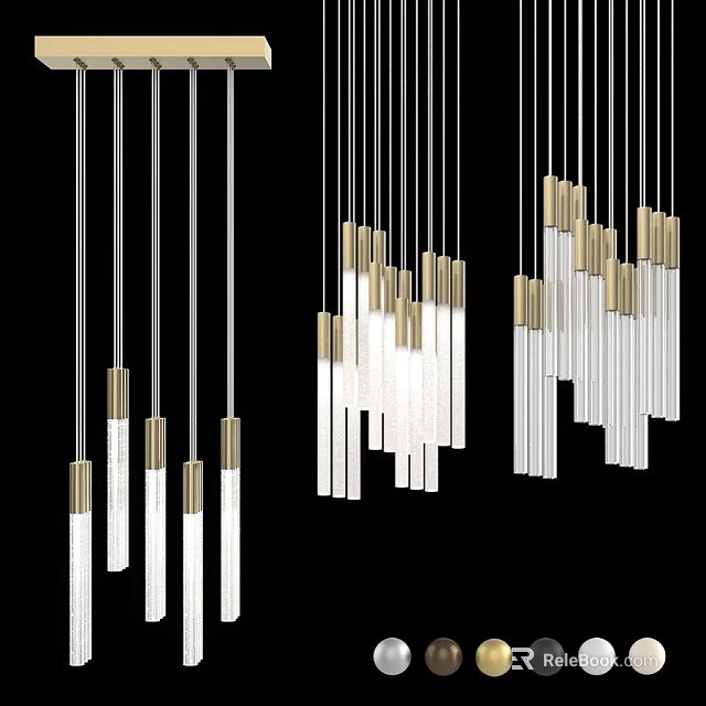 Modern Contemporary Hanging Chandeliers With White Glass And Gold Metal Accents 3d model 