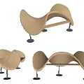 Modern Outdoor Chair With Wavy Wooden Design And Black Metal Legs