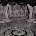 Ancient Cave Interior With Stone Pillars Circular Orange Gray Pattern And Ancient Symbols 3d model