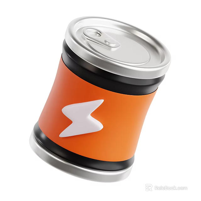 Orange Beverage Can With Black Ring And White Lightning Symbol On Metal Surface 3d model 