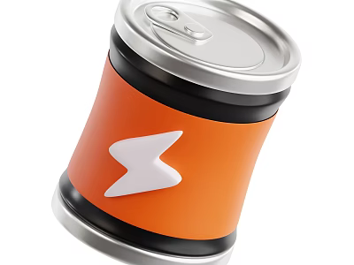 Orange Beverage Can With Black Ring And White Lightning Symbol On Metal Surface 3d model