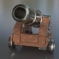 Vintage Historical Cannon Antique Military Weapon with Wooden Carriage and Metal Barrel