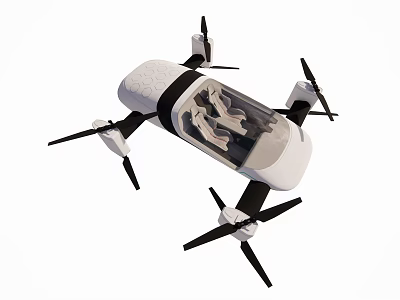 Futuristic Passenger Drone With Transparent Cabin And Seats Quadcopter Design 3d model