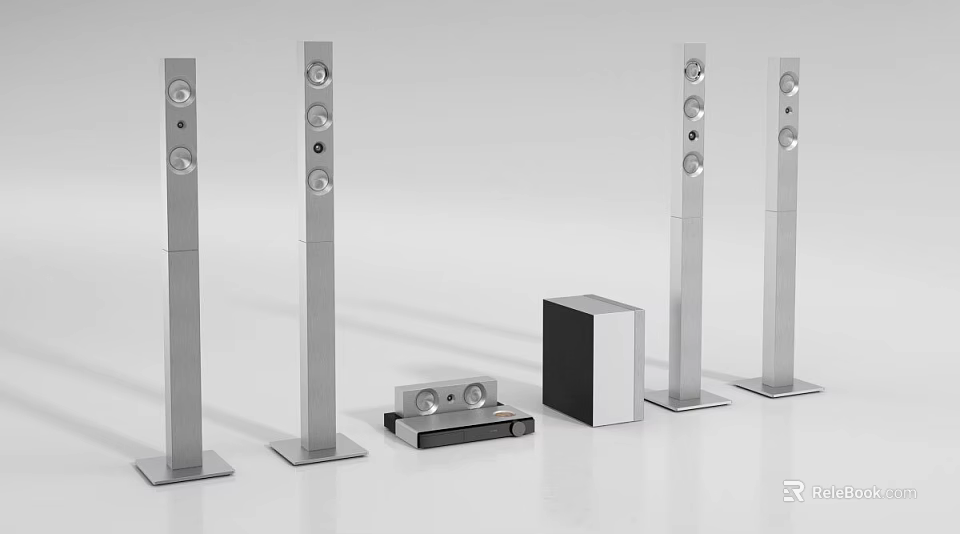 Modern Home Theater Speaker System With Tower Speakers And Subwoofer Setup 3d model 