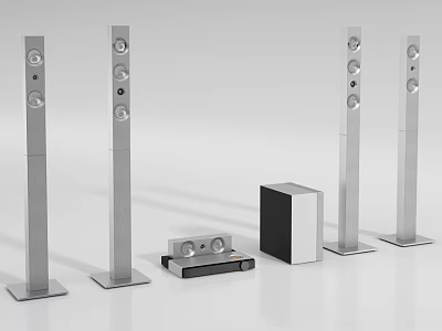 Modern Home Theater Speaker System With Tower Speakers And Subwoofer Setup 3d model