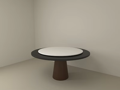 Round Dining Table With White Tabletop And Dark Wooden Base In Minimalist Room 3d model