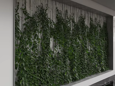 Lush Green Plant Covered Wooden Background Wall For Modern Interior Design 3d model