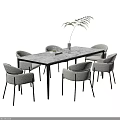 Modern Minimalist Dining Table Set With Rectangular Marble Top Dining Chairs And Plant Decoration 3d model
