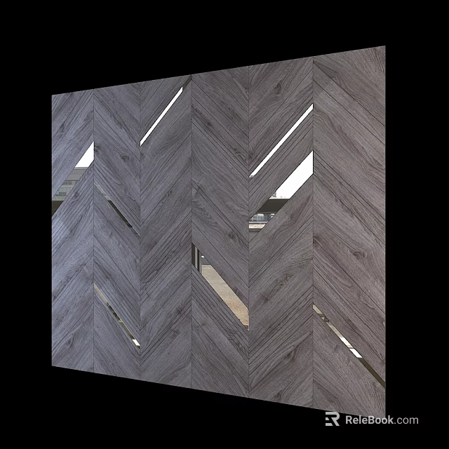 Interior Wooden Background Wall With Herringbone Pattern And Cut Out Light Design 3d model